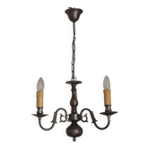 Italian Vintage Silver Brushed Metal 3 Light Flemish Style Chandelier