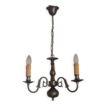 Chandelier en métal argenté vintage italien brossé à 3 lumières de style flamand