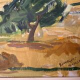 Peinture à l’huile de paysage impressionniste suédois du milieu du 20e siècle « Marbella » années 1960