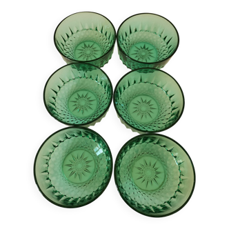 Mint-colored pressed glass bowls