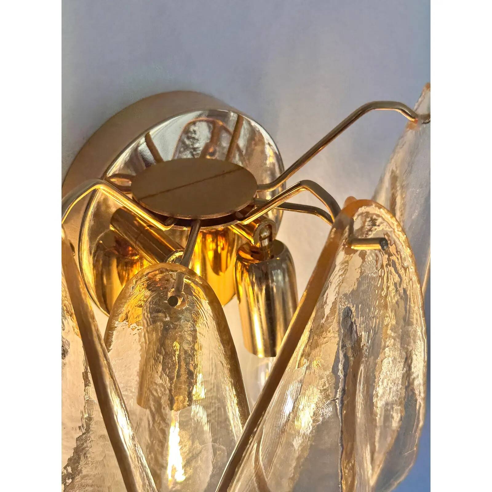 Pair of Amber “Rondini” Murano Glass Gold Wall Sconces — Mazzega Style