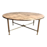 Neoclassical Oval Coffee Table in Brass and Carrara Marble, Janse House