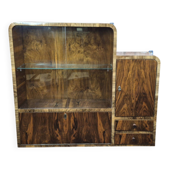Vitrine Art Déco en noyer rénovée avec bar, rétro, vintage, années 40