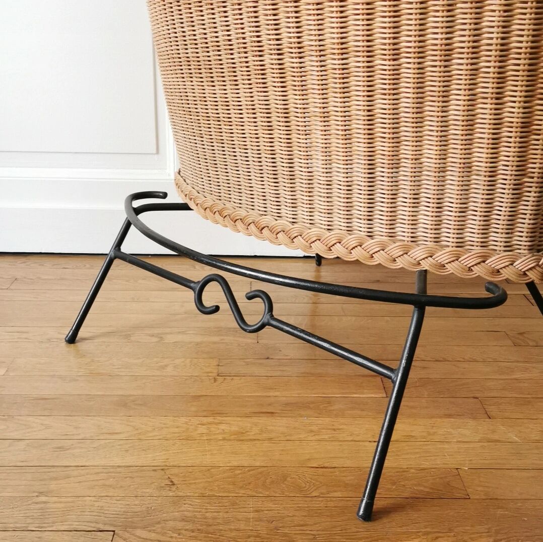 Bar and its 2 rattan stools, 1950