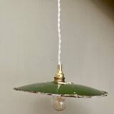 Vintage lampshade pendant light in green enameled sheet metal