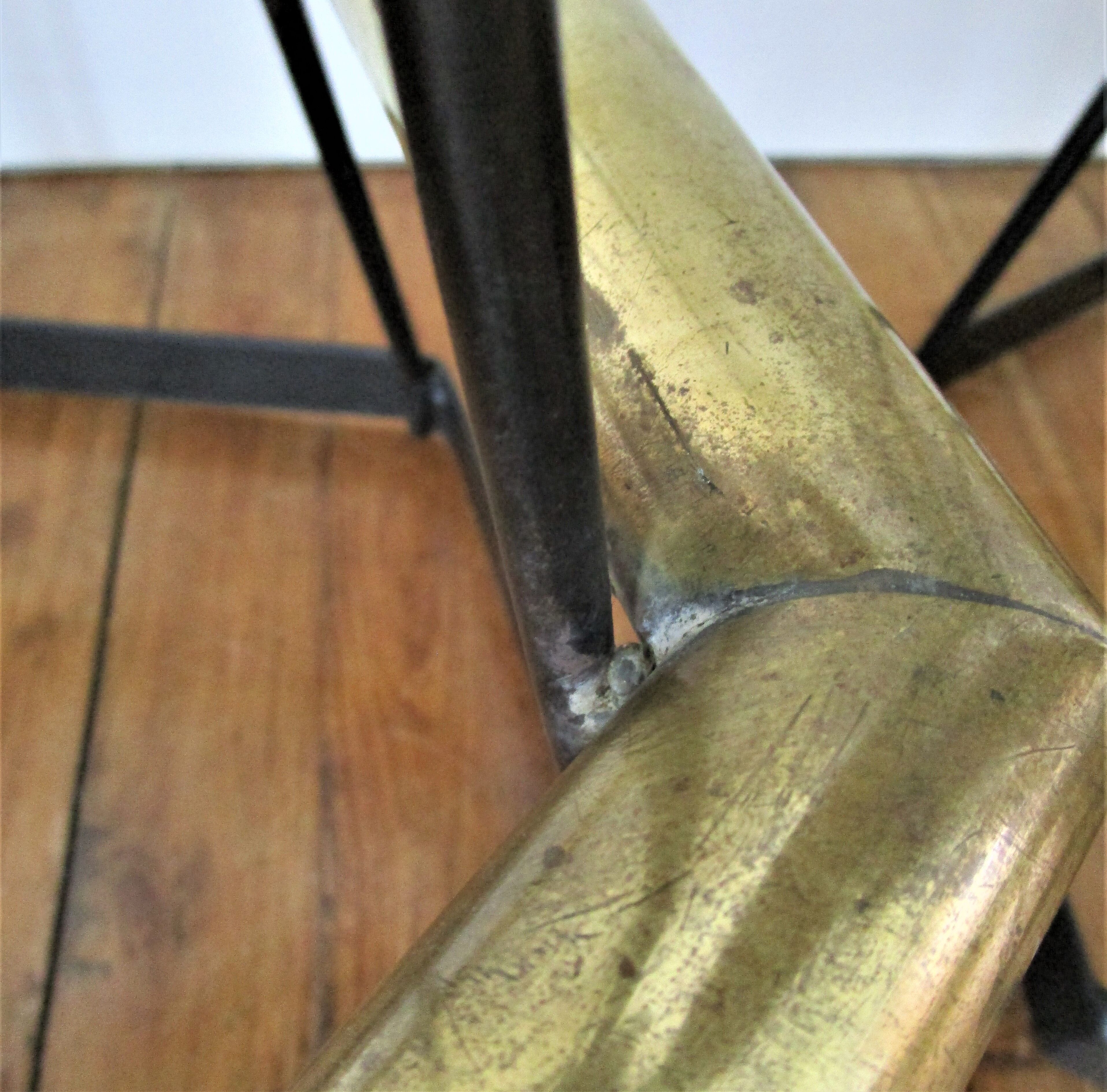 Five brass bar stools and vintage black metal 80s