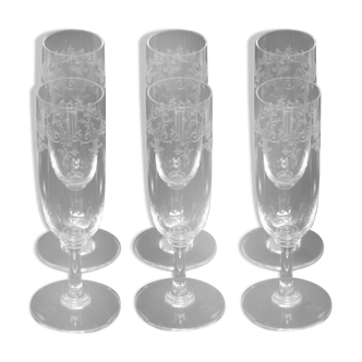 Suite of 6 Baccarat crystal flutes, model Sévigné, signed