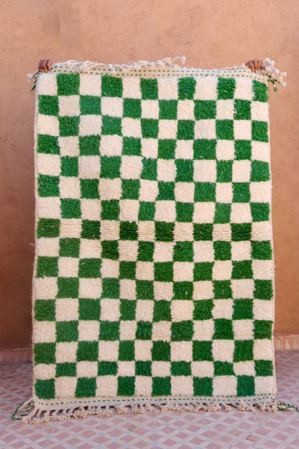 Fir green checkered Berber rug