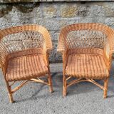 Paire de fauteuils de salon en rotin des année 1960