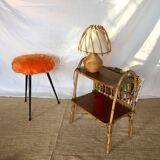 Side table with rattan magazines rack