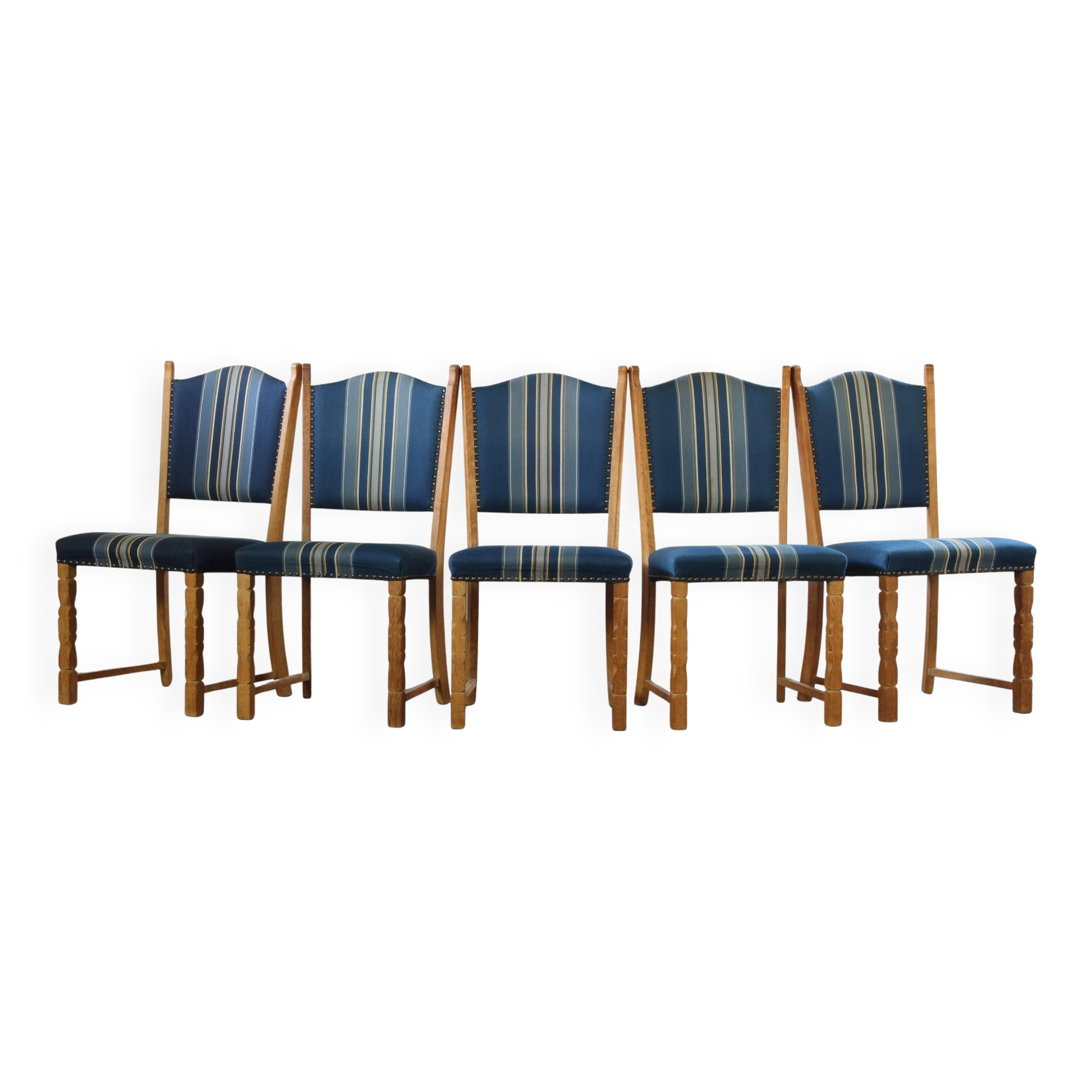 Set of 5 Vintage Danish Oak Dining Chairs Mid-Century Modern, Kjærnulf Style
