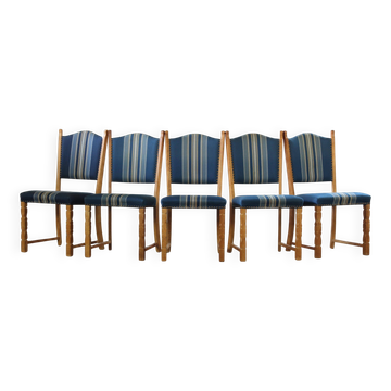 Set of 5 Vintage Danish Oak Dining Chairs Mid-Century Modern, Kjærnulf Style
