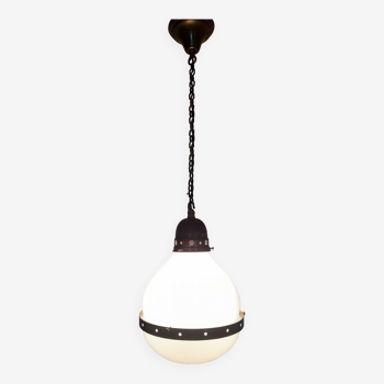 Bauhaus pendant lamp in brass and opaline glass