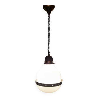 Bauhaus pendant lamp in brass and opaline glass