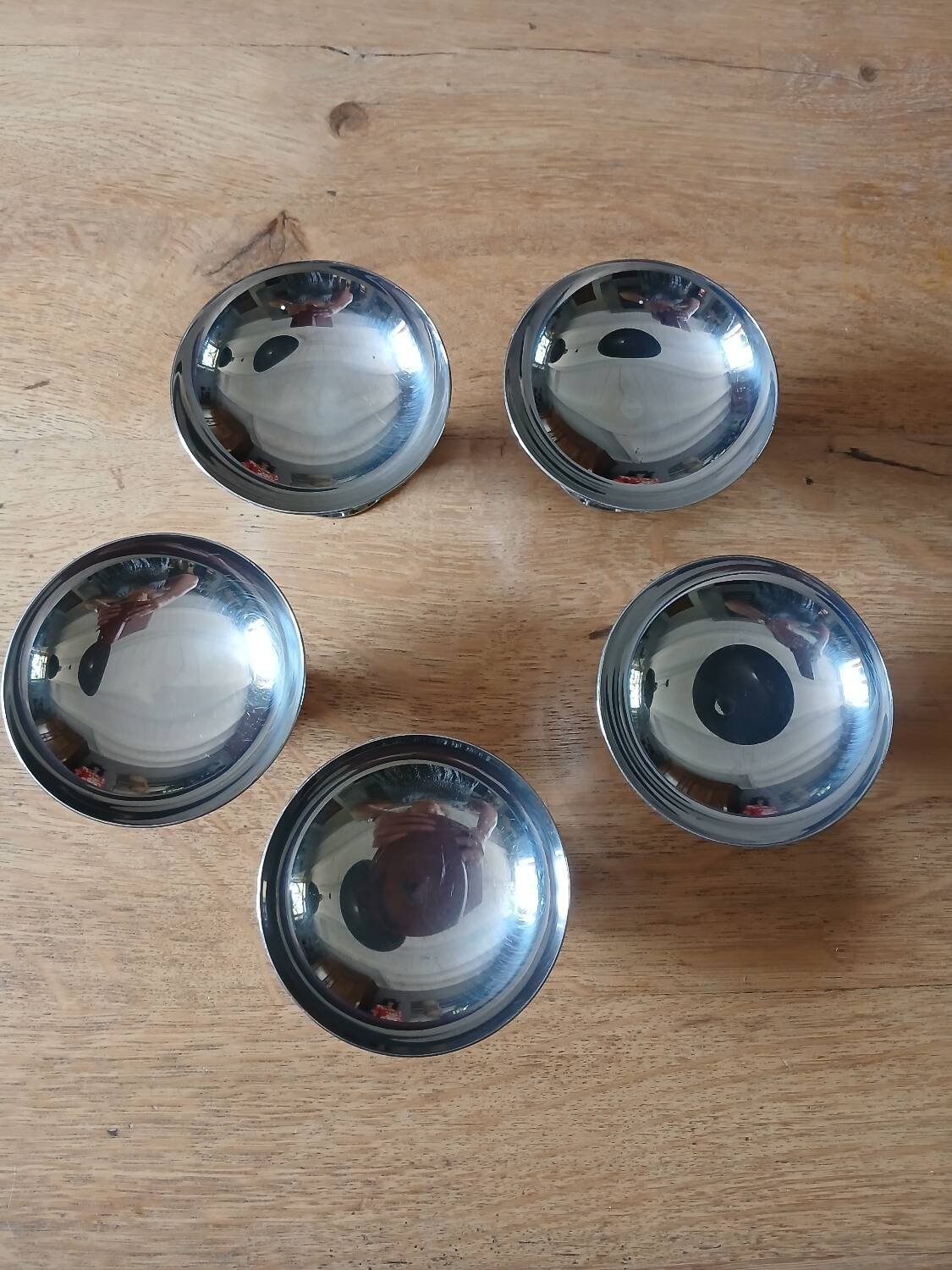 5 antique stainless steel ice cream cups