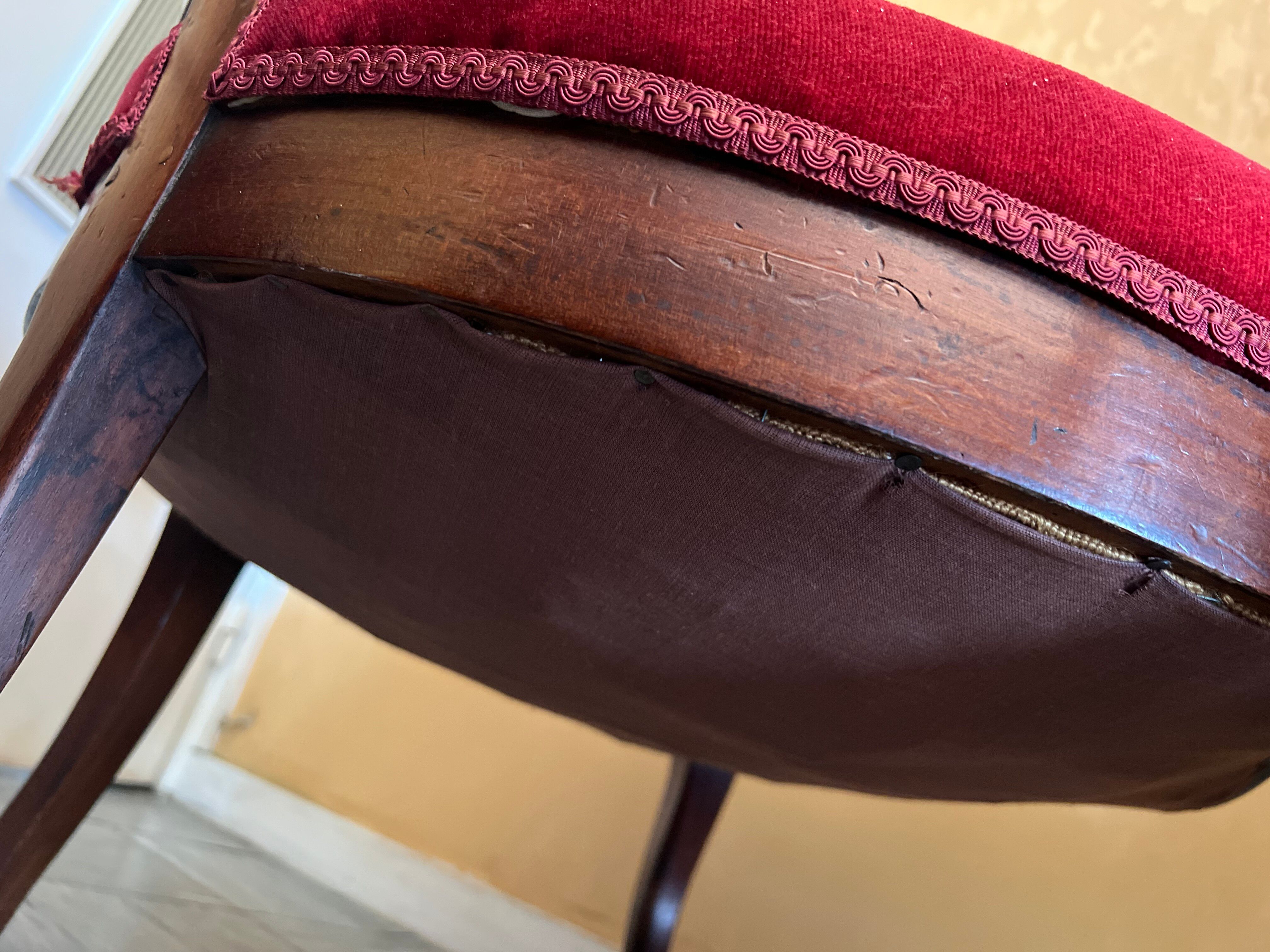 Bergère armchair in Napoléon III style, wood and burgundy velvet.