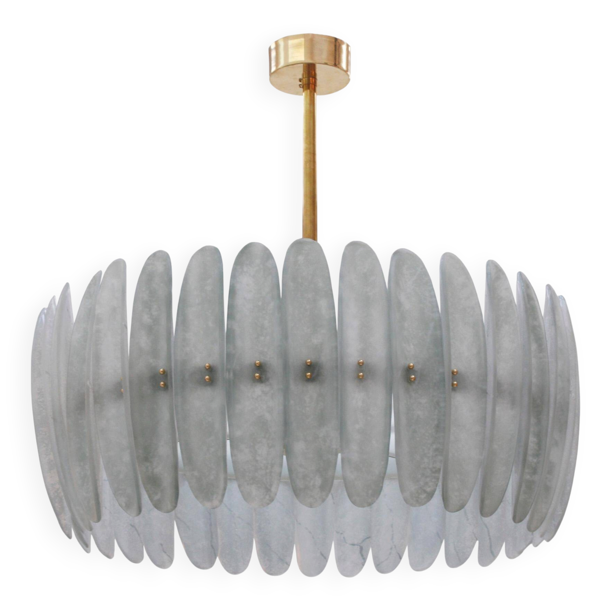 Modern Brass and Murano Glass Chandelier, Mid-Century Style, Italy
