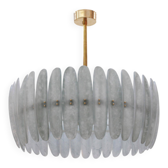 Modern Brass and Murano Glass Chandelier, Mid-Century Style, Italy