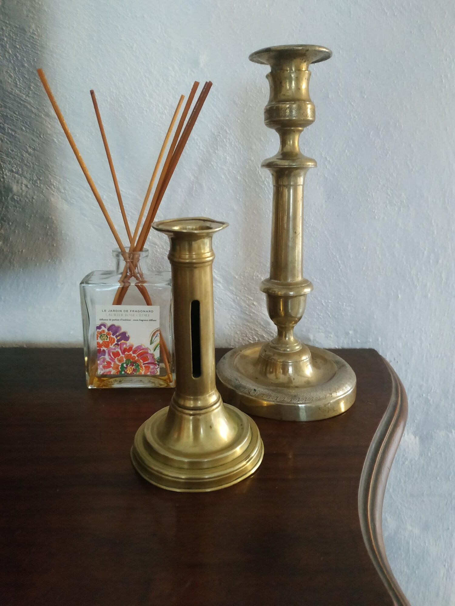 Set of 2 old brass candle holders