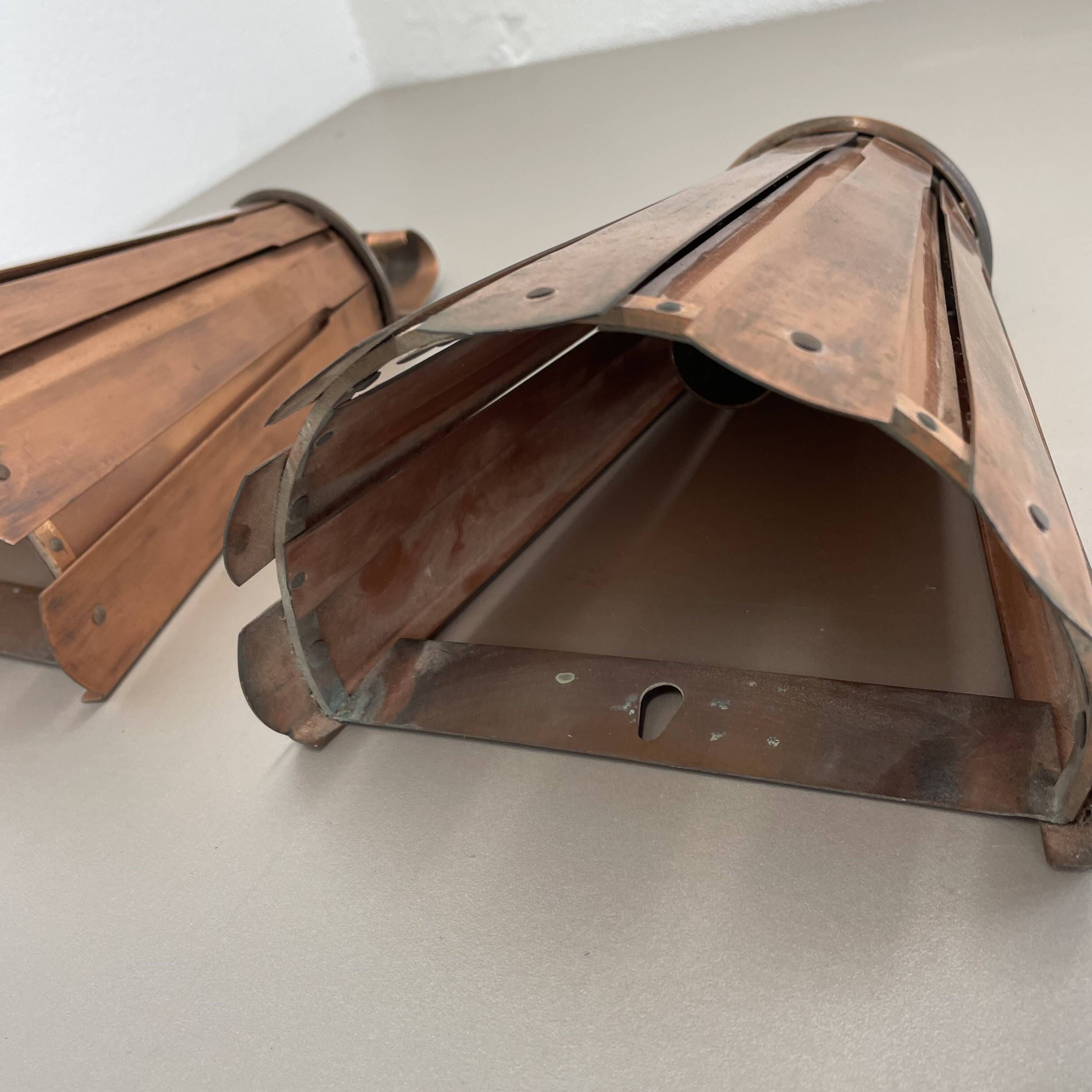 set of 2 copper 25cm Gio Ponti Style Theatre Wall Light Sconces, Italy 1950