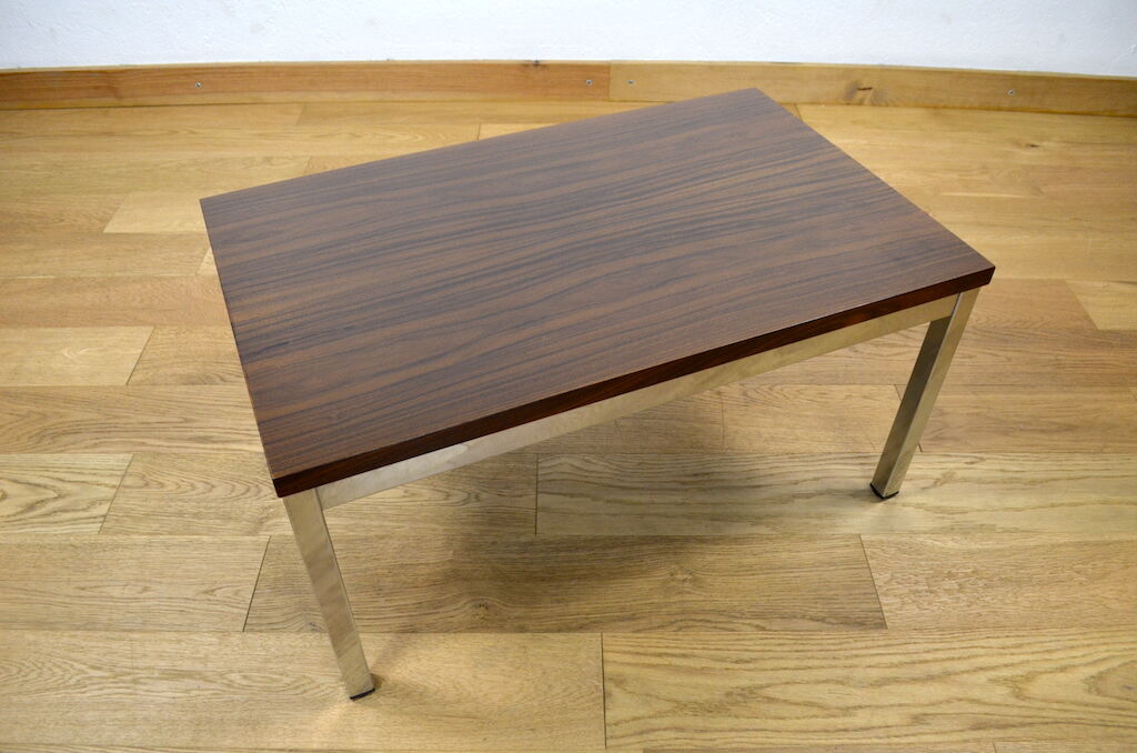 Table basse vintage bois & chrome 1970