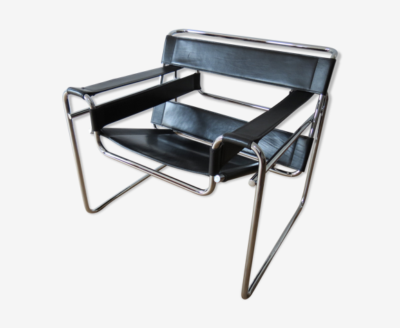 B3 Wassily chair black leather Marcel Breuer for Fasem, Italy, Bauhaus  1980s | Selency
