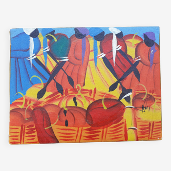 Oil on canvas "Dominican village scene"