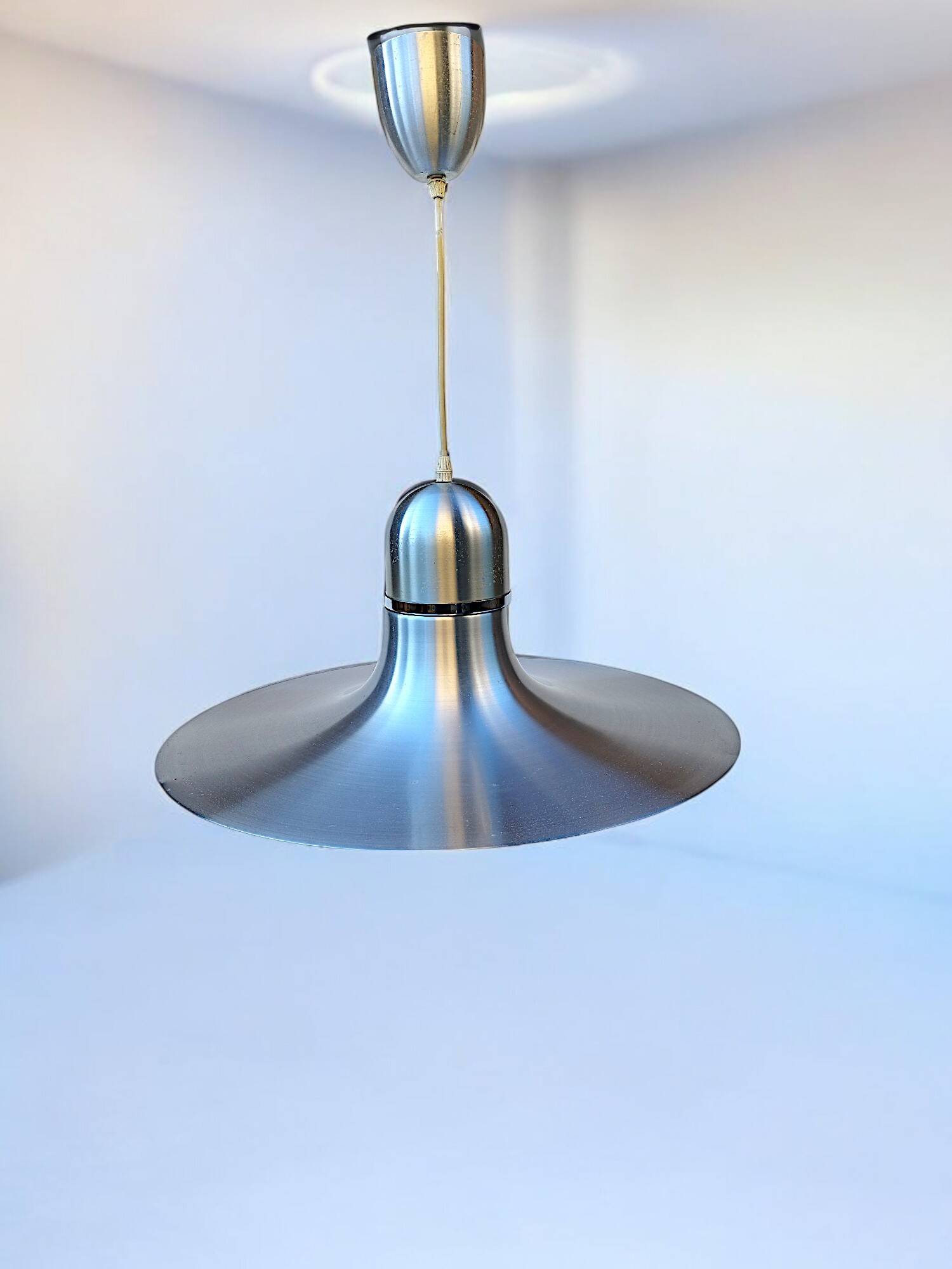 Large vintage space age 1970 aluminum pendant light L