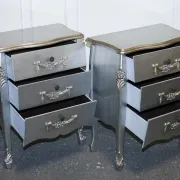 Baroque Grey Silver 3-Drawer Bedside Tables, Set of 2