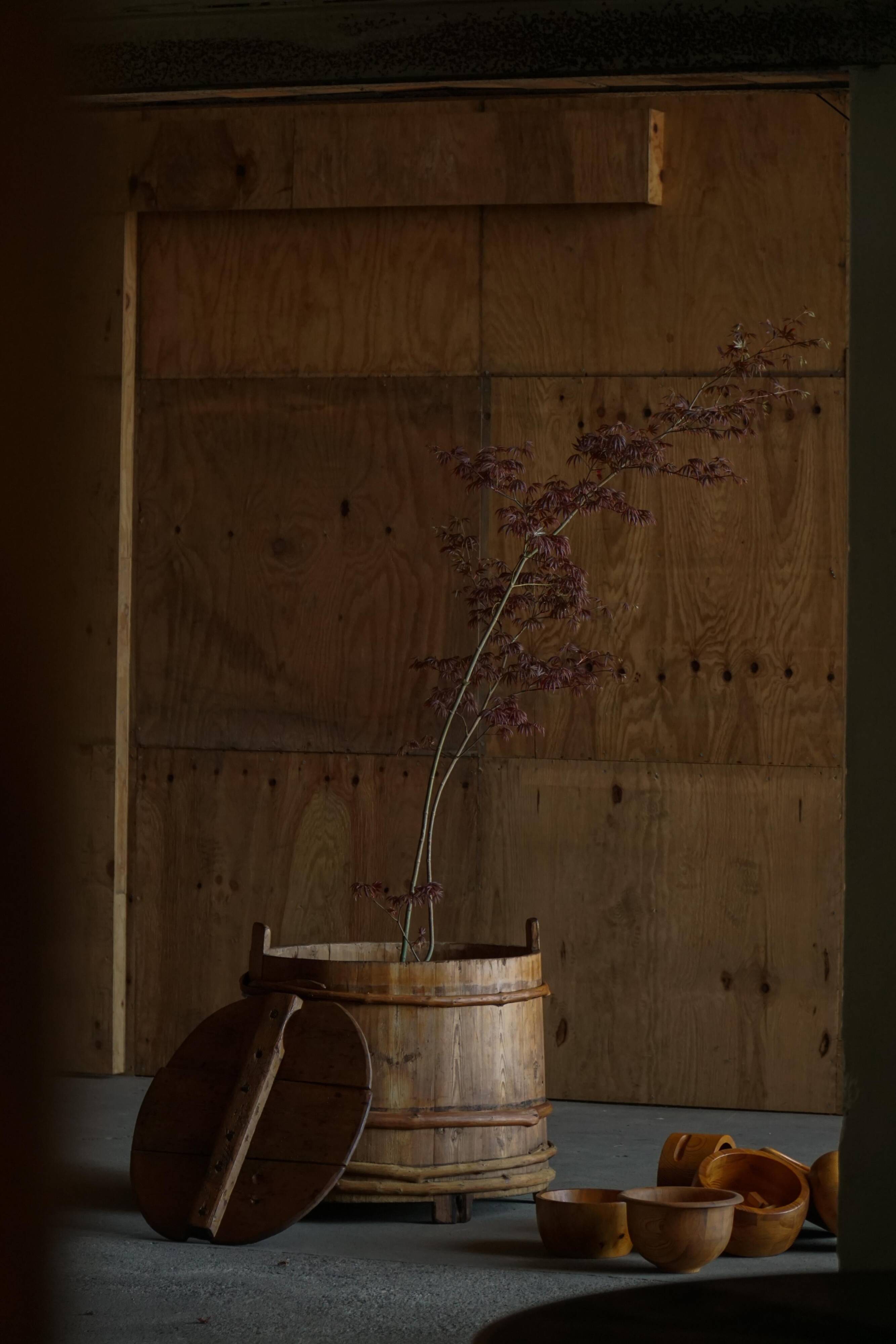 Decorative planter / wooden storage vase Scandinavian, Wabi Sabi, 1950s