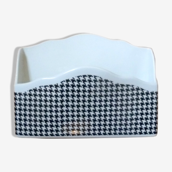 Porte-lettres vide poche porcelien vintage pied de poule