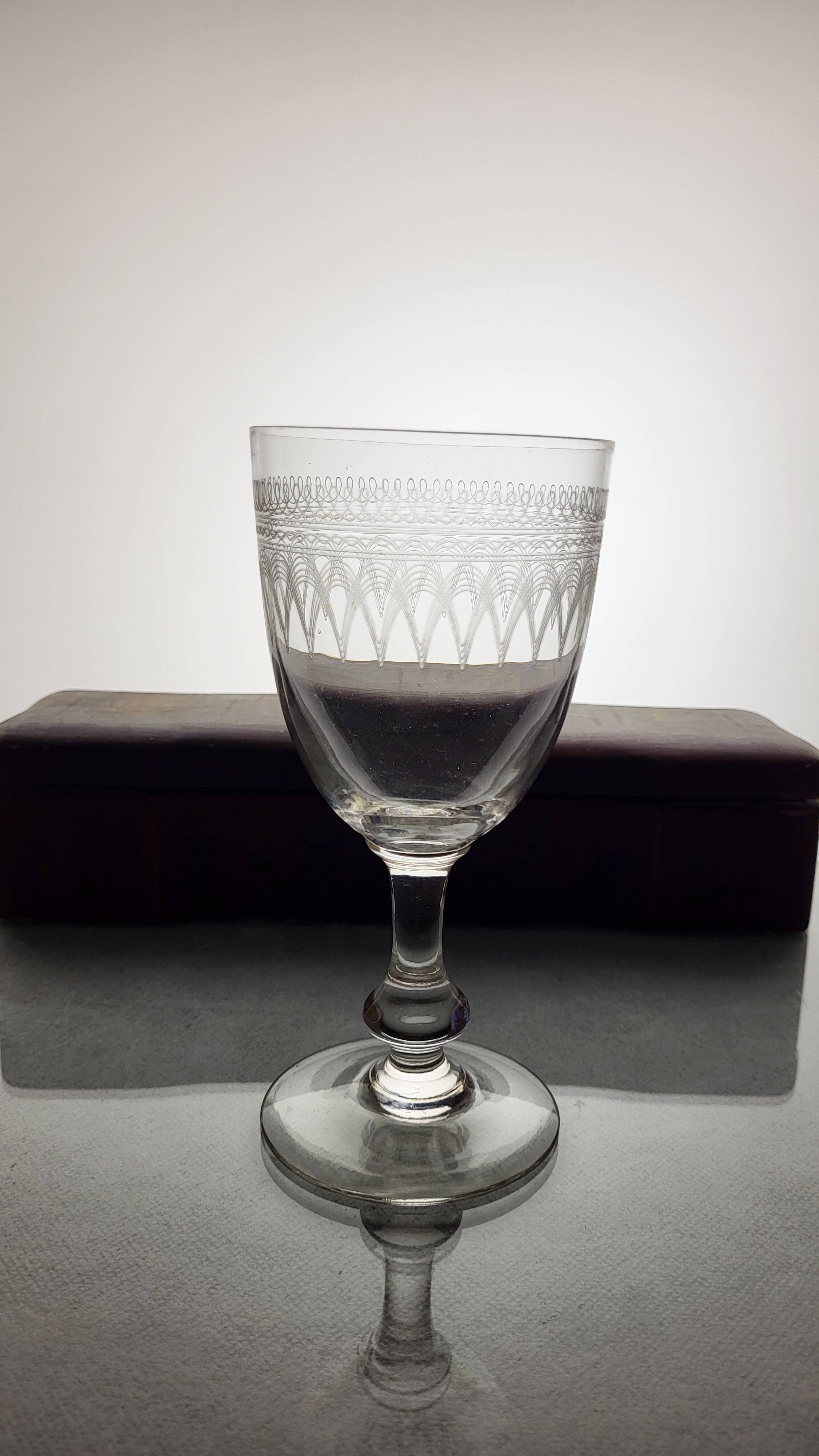 6 mismatched old wine/water glasses from the early 20th century.