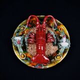 Lobster plate in Caldas da Rainha earthenware slip Palissy majolica