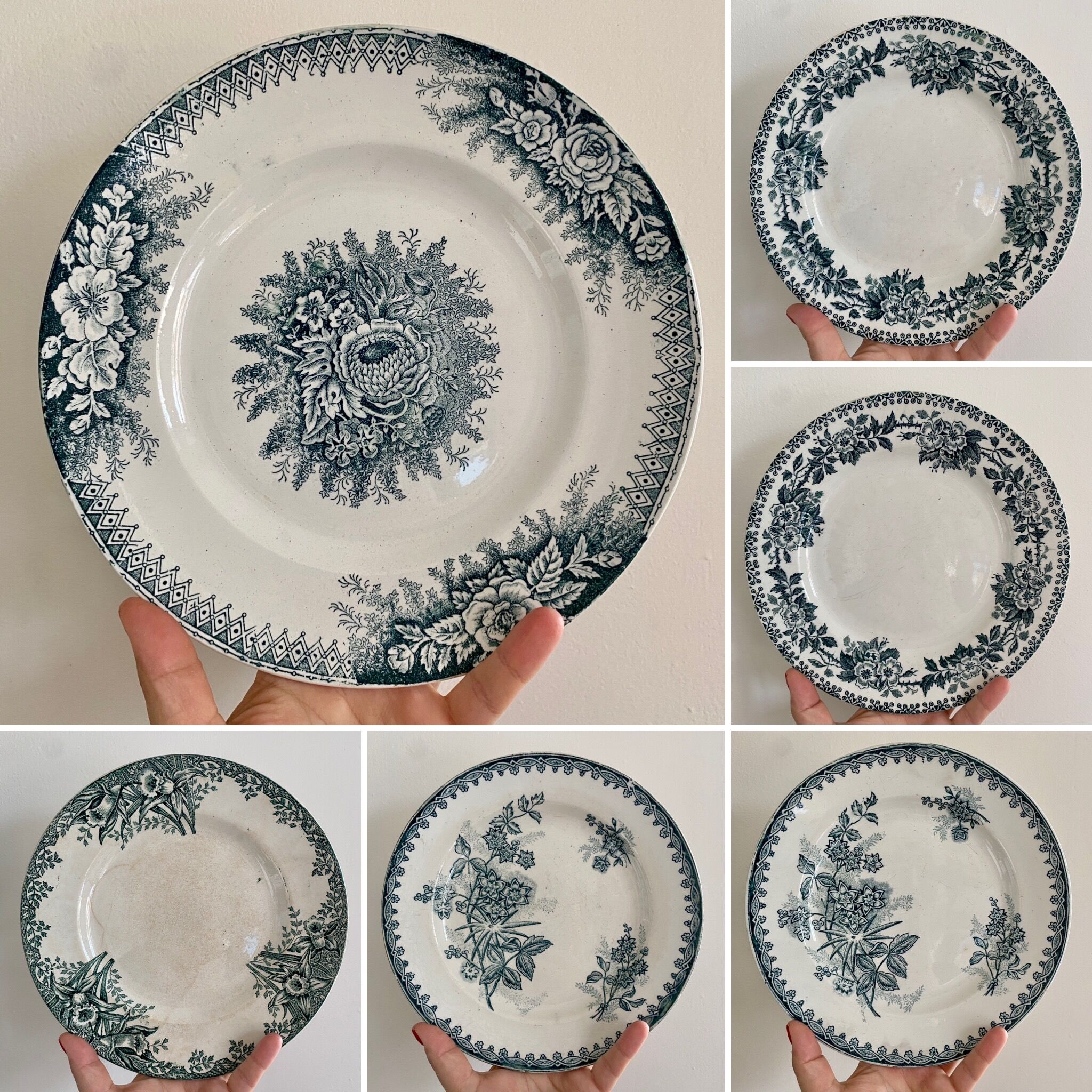 Lot dépareillé de 6 assiettes plates en terre de fer