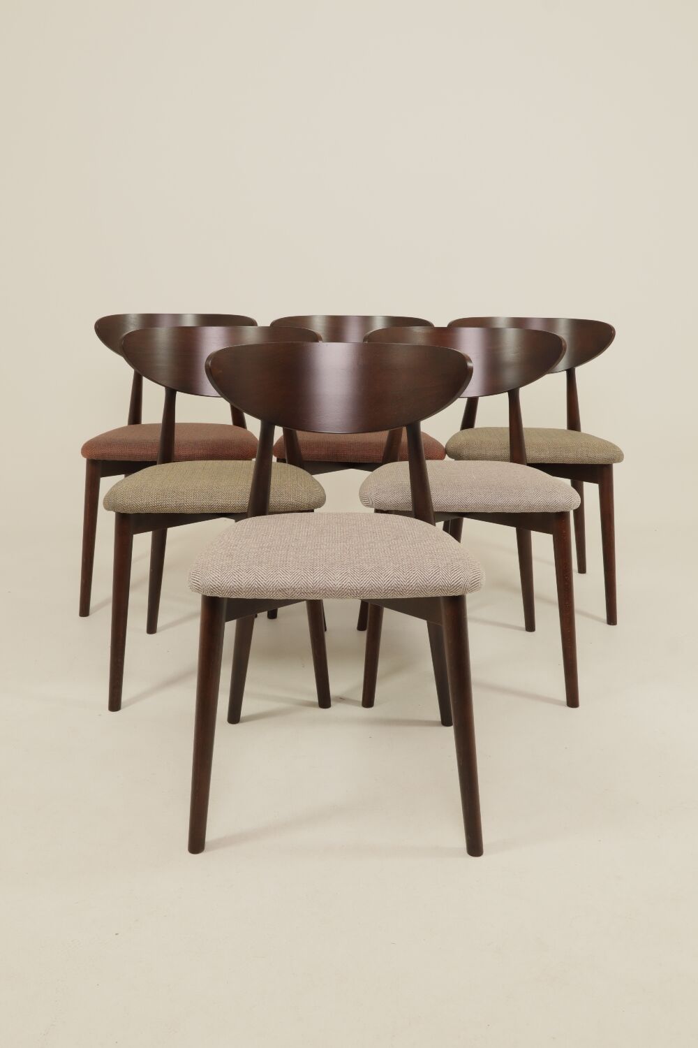 Set of 4 Modern Beech Wood Dining Chair, Herringbone terracota fabric