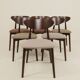 Set of 4 Modern Beech Wood Dining Chair, Herringbone terracota fabric