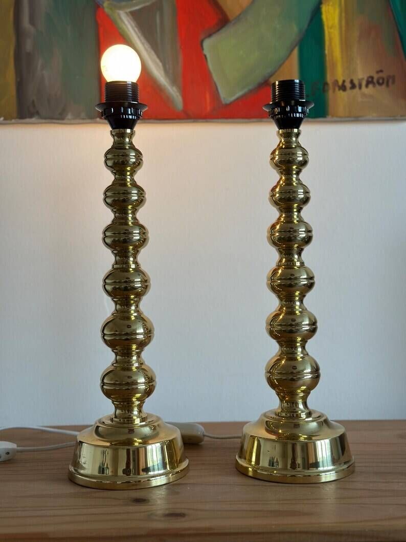Pair of Mid-Century Brass Lamps by Enco, Sweden
