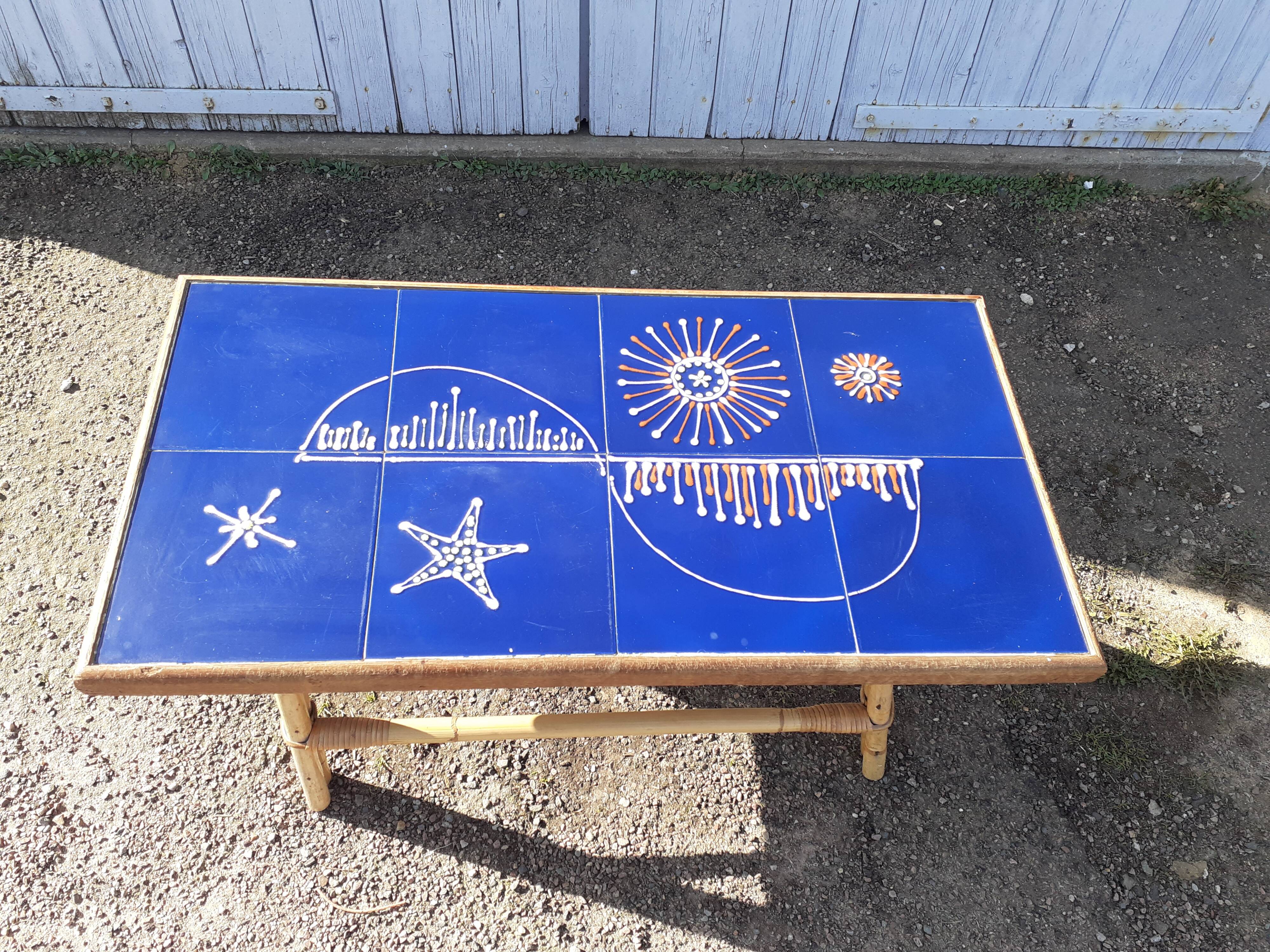 Signed rattan coffee table