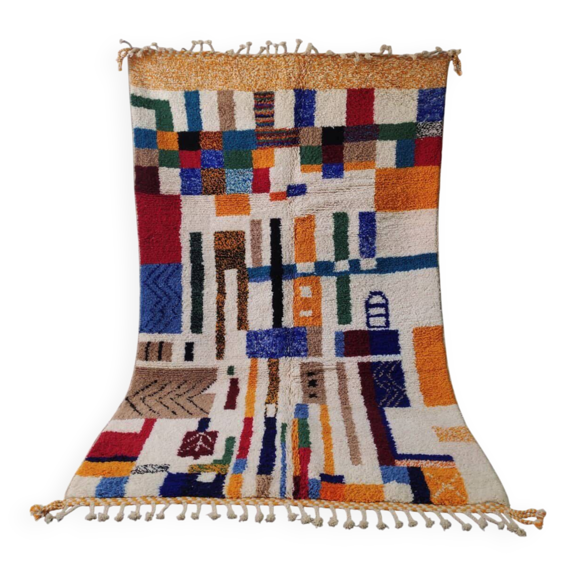Large Abstract Multicolored Beni Ouarain Rug, Modern Mosaic Design 3x2m
