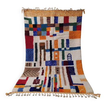 Large Abstract Multicolored Beni Ouarain Rug, Modern Mosaic Design 3x2m