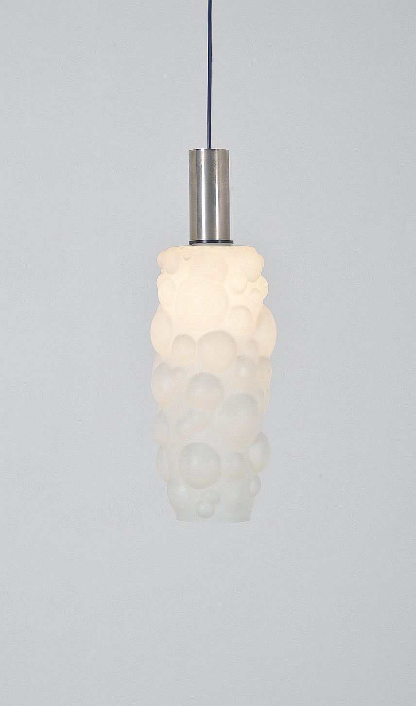Vintage hanging lamp in glass with organic shape, 1960s