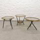 Mid-Century Set of Three Round Rattan and Glass Side Tables, 1960s