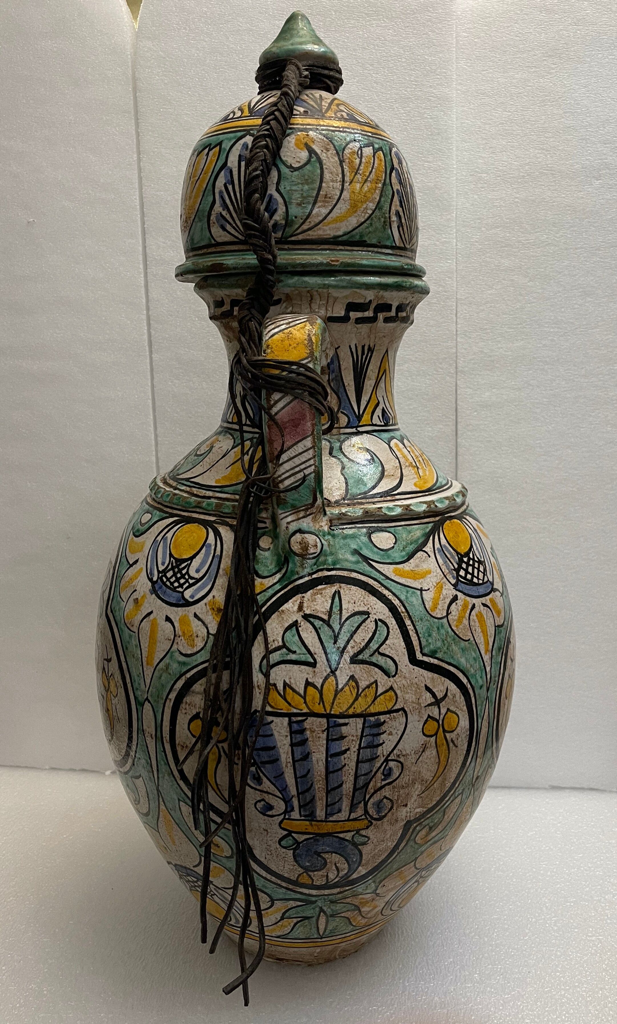 Berrada covered 62 cm amphora in faience of fez morocco