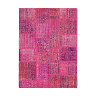 Hand-Knotted Oriental Vintage 175 cm x 242 cm Pink Patchwork Carpet