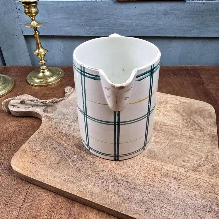 Old pitcher Moulin des Loups with green checks – Decorative vase jug country style
