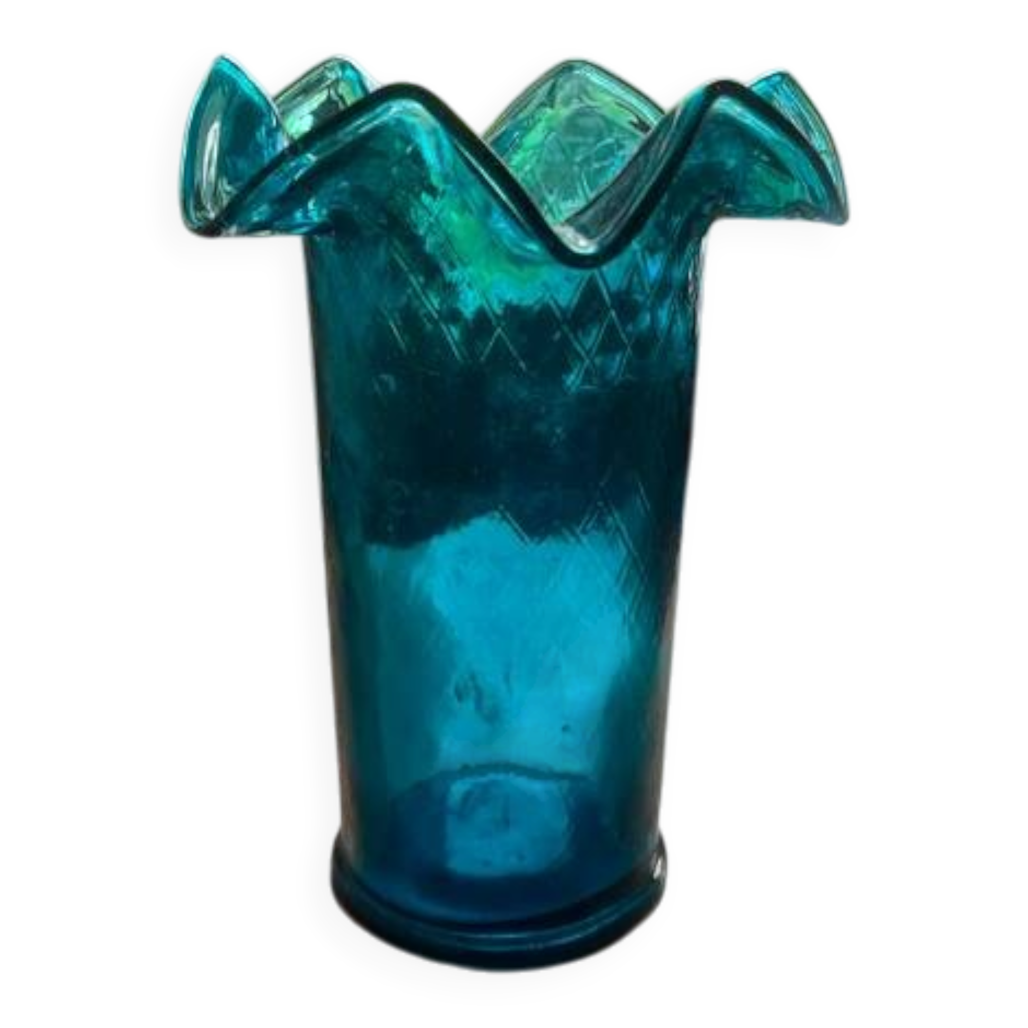 Vintage blue corolla vase glass Italy Murano style