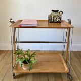 Metal trolley in beech wood and metal upright from the 60s