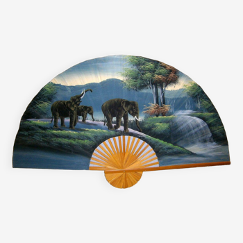 Large wooden and fabric fan