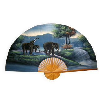 Large wooden and fabric fan