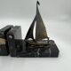 Sailboat bookends in marble and bronze, Art Deco
